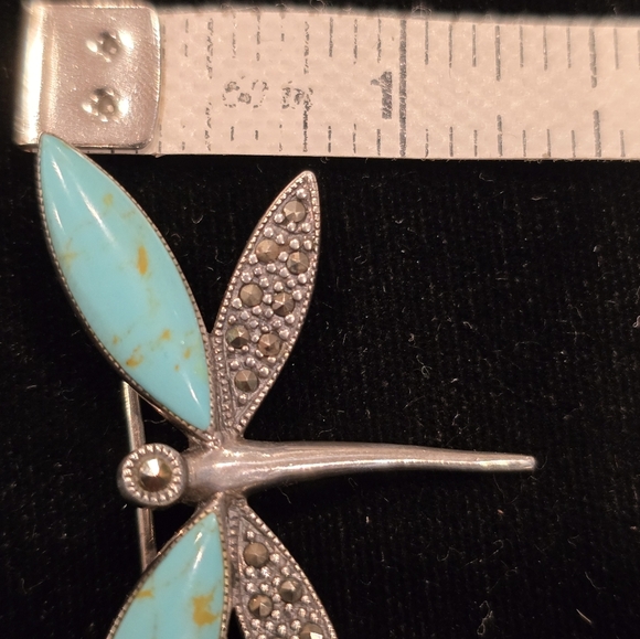 Dragonfly Sterling Silver Turquoise and Marcasite Southwest Style Pin Brooch - Picture 8 of 8